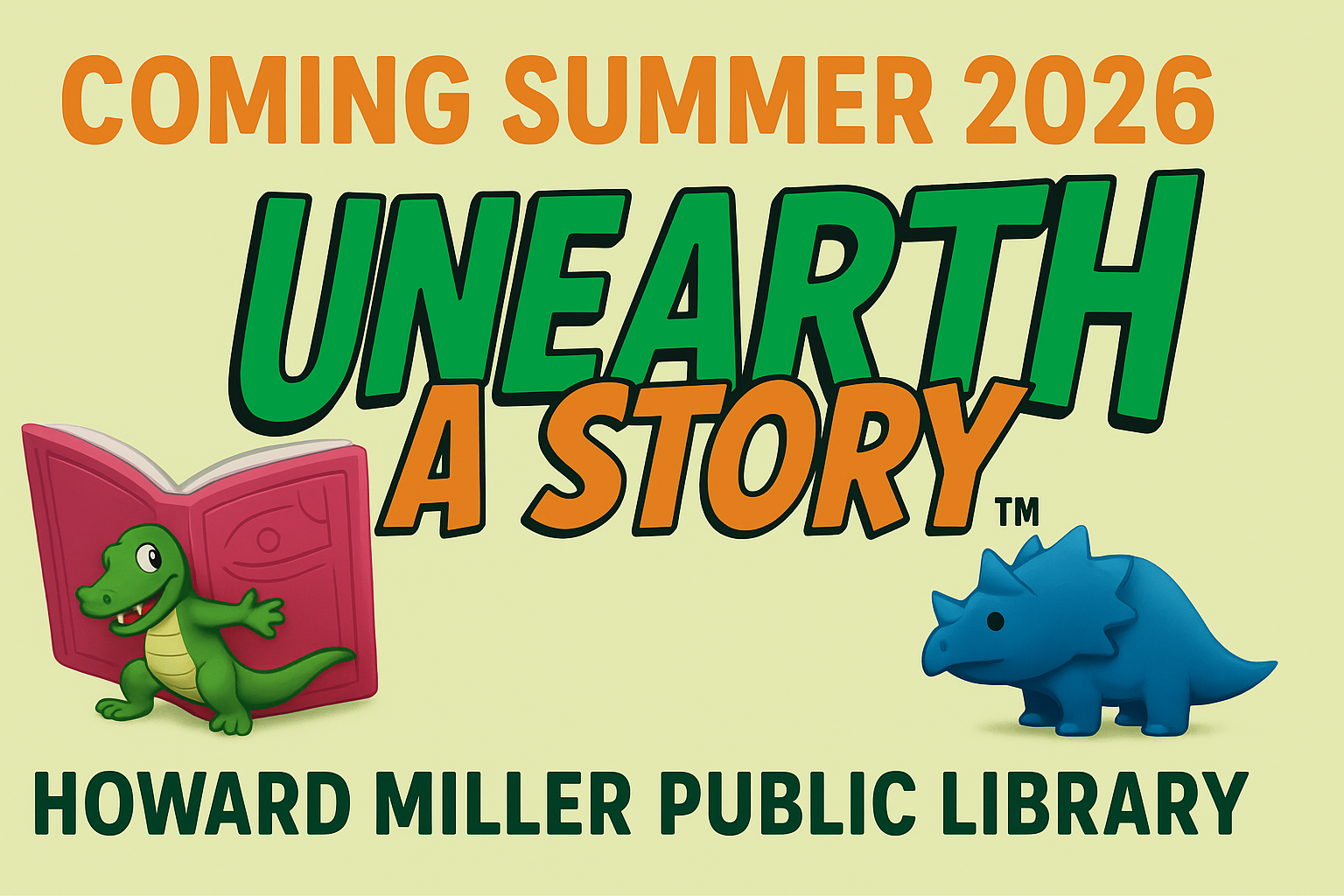 Dinosaurs and books with logo