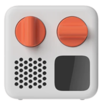 White Yoto mini device with orange dials