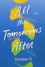 "All the Tomorrows After" book cover with a royal blue background and yellow and green leaves floating down the middle of the cover. 