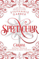 Image for "Spectacular" a white background with a silver ornate star in the middle and red swirls on the top and bottom of the page