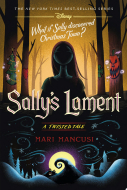 Image for "Sally's Lament" book cover with a shadowed image of a young girl in the center with a spooky forest surrounding her.  A Christmas and Halloween scene along the bottom of the page. 