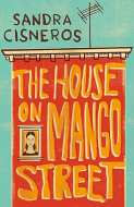 The House on Mango Street book cover with a tall building with one window with an image of a person in the window and a TV antena on the top of the building