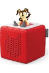 Red toniebox with dog figurine on top
