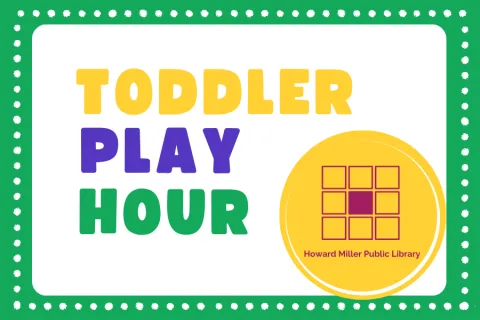 White page with green frame with white dots in the frame.  One large yellow dot on the right side of page with the Howard Miller Library logo.