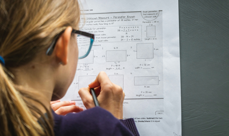 Girl doing math homework
