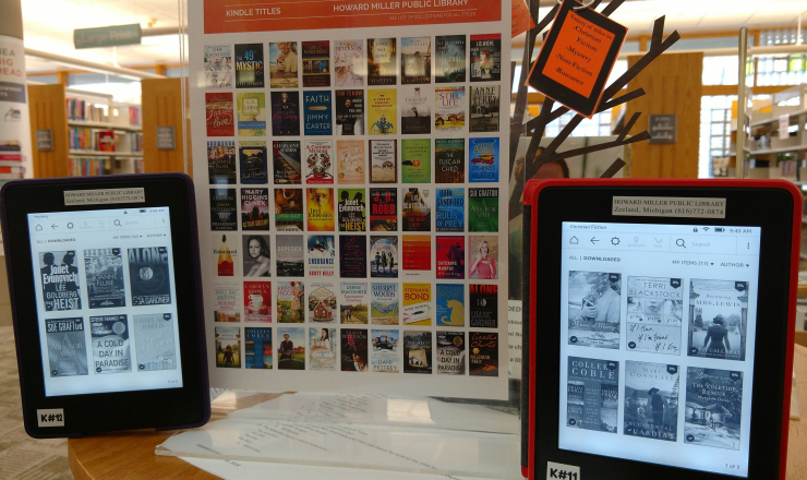 Kindle eReader and display in library